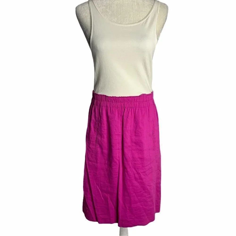 Theory Linen Blend Tank Top Dress 10 White Pink
